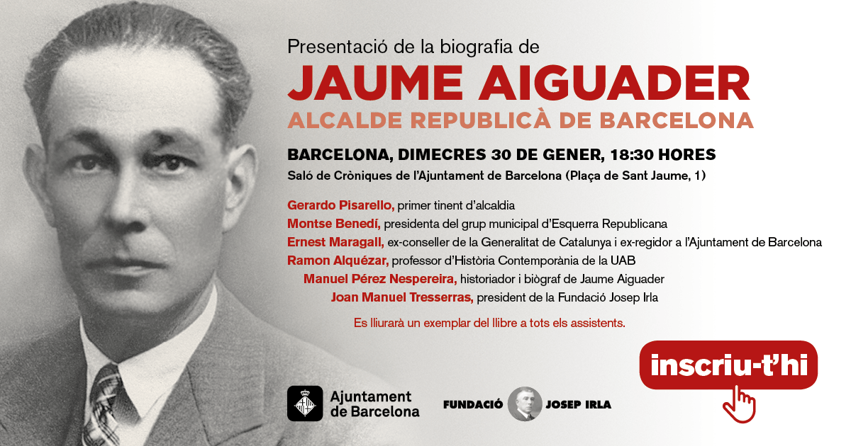 Targetó de l'acte de presentació del llibre de Jaume Aiguader
